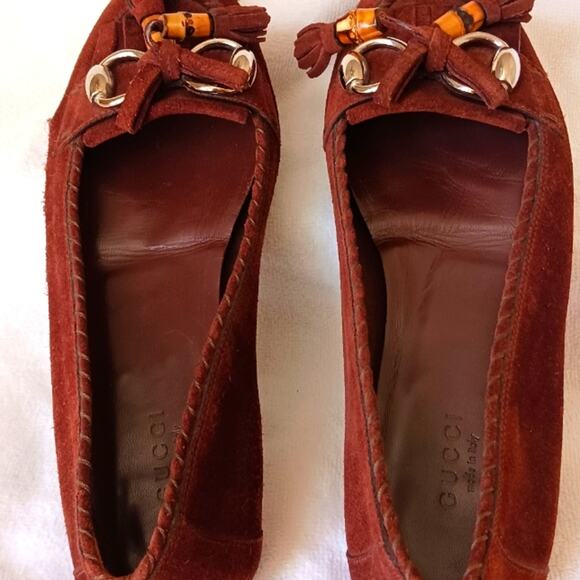 Gucci Horsebit Loafers Sz 6.5 B Suede Leather Bamboo Tassel Glam Italy has Flaw - Picture 3 of 14